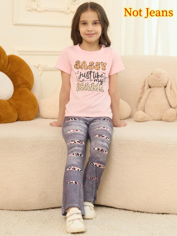 688c458d6ada508ad15af61c151f2a6180cdfa1ebbecdf08933ee.jpg Kid Toddler Girl Summer Clothes Leopard & Heart Print Short Sleeve T-Shirt + Flared Leg Pants Outfits (Not Jeans)