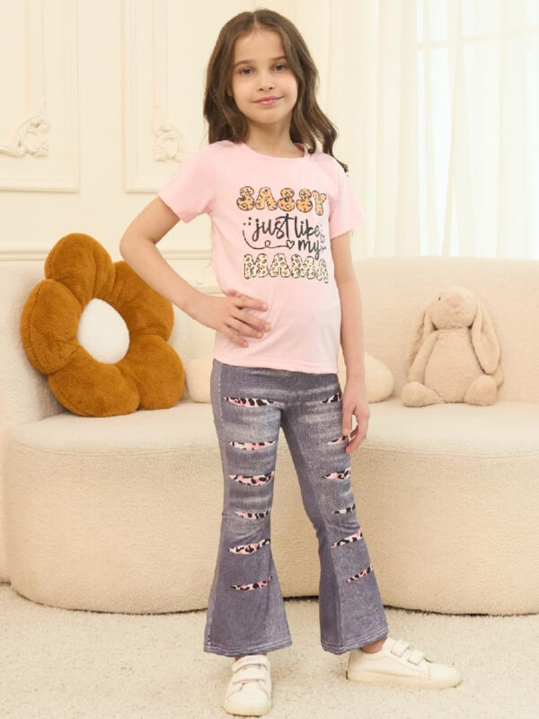 688c458f1a6bc2a21abcdc246c3cd6d645406c264e7f79697148c.jpg Kid Toddler Girl Summer Clothes Leopard & Heart Print Short Sleeve T-Shirt + Flared Leg Pants Outfits (Not Jeans)