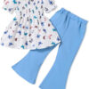 Toddler Girls Clothes Kids Short Sleeve Shirt Top Flare Pants 2 Piece Summer Spring Outfits For Girls Clothing Set