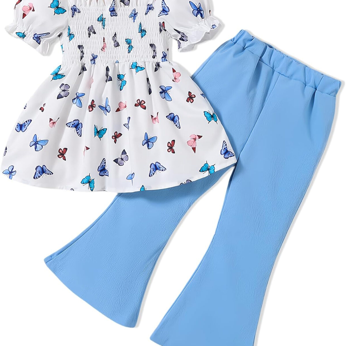 688c45c9e7f95700b64736b2f4f522454092630163bc96edbaa6c.jpg Toddler Girls Clothes Kids Short Sleeve Shirt Top Flare Pants 2 Piece Summer Spring Outfits For Girls Clothing Set