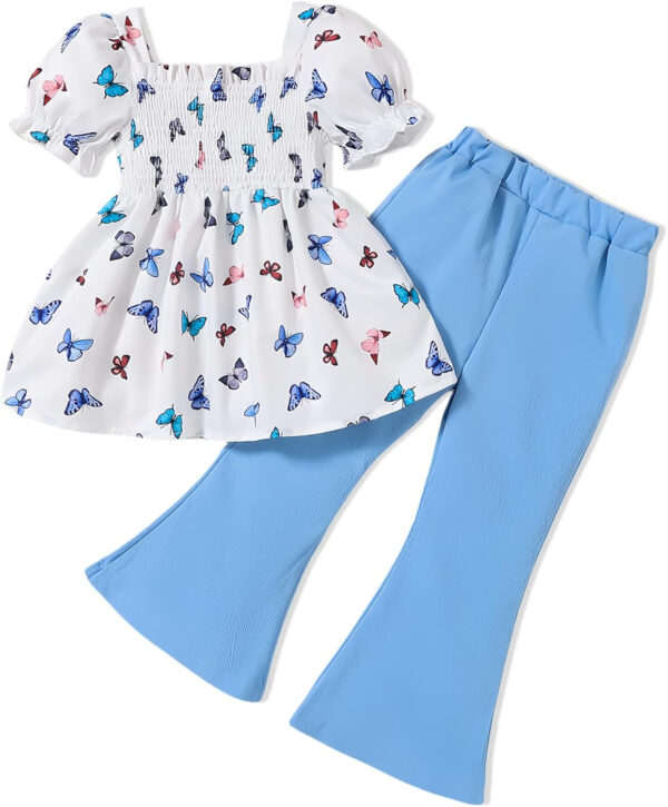 Toddler Girls Clothes Kids Short Sleeve Shirt Top Flare Pants 2 Piece Summer Spring Outfits For Girls Clothing Set