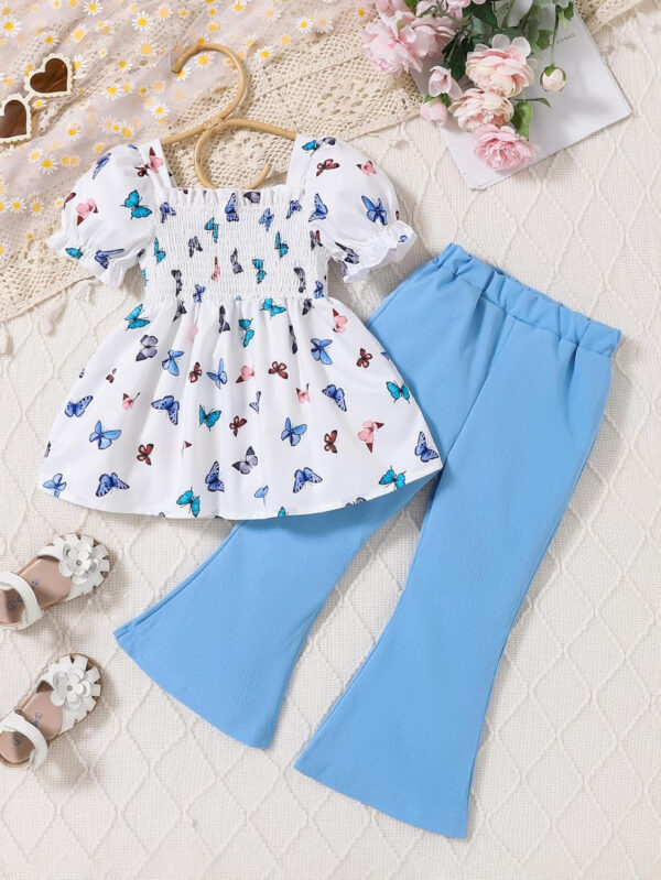 Toddler Girls Clothes Kids Short Sleeve Shirt Top Flare Pants 2 Piece Summer Spring Outfits For Girls Clothing Set