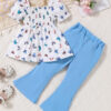 Toddler Girls Clothes Kids Short Sleeve Shirt Top Flare Pants 2 Piece Summer Spring Outfits For Girls Clothing Set