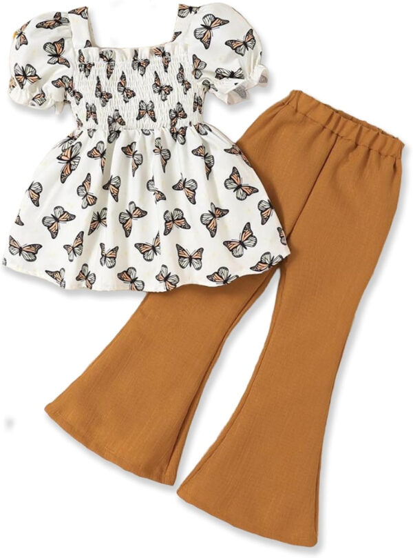 Toddler Girls Clothes Kids Short Sleeve Shirt Top Flare Pants 2 Piece Summer Spring Outfits For Girls Clothing Set