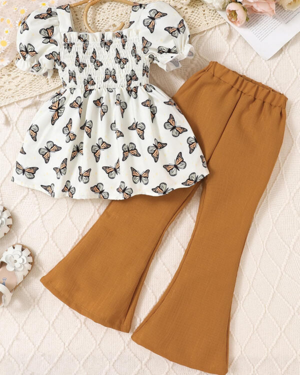 Toddler Girls Clothes Kids Short Sleeve Shirt Top Flare Pants 2 Piece Summer Spring Outfits For Girls Clothing Set