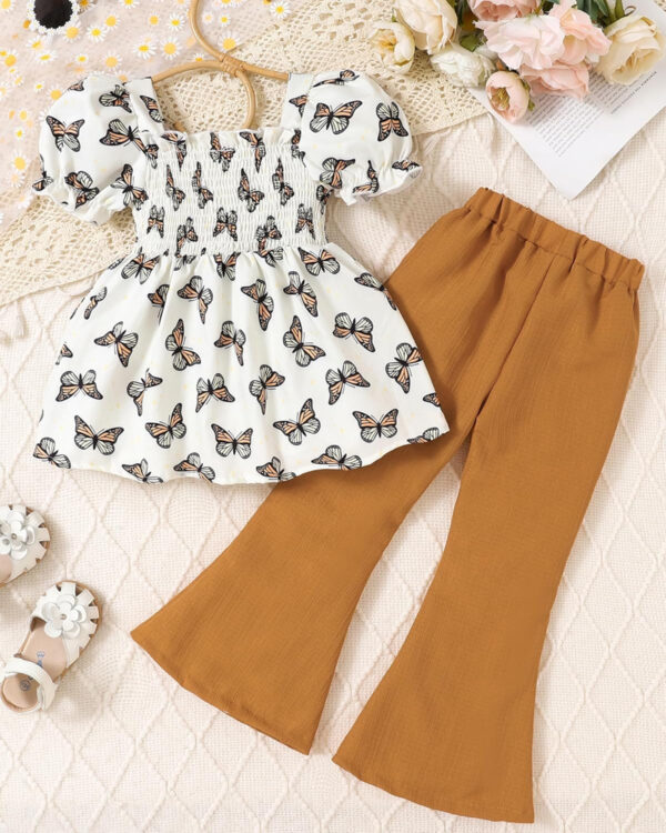 Toddler Girls Clothes Kids Short Sleeve Shirt Top Flare Pants 2 Piece Summer Spring Outfits For Girls Clothing Set