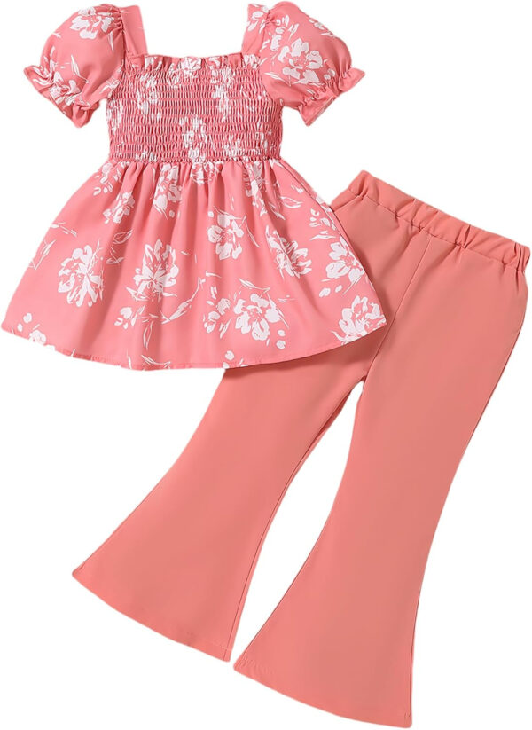 Toddler Girls Clothes Kids Short Sleeve Shirt Top Flare Pants 2 Piece Summer Spring Outfits For Girls Clothing Set