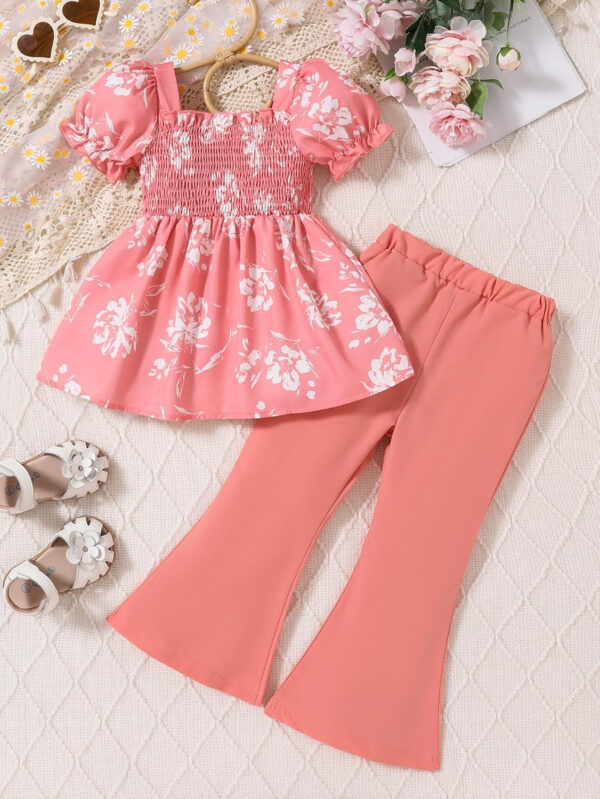 Toddler Girls Clothes Kids Short Sleeve Shirt Top Flare Pants 2 Piece Summer Spring Outfits For Girls Clothing Set