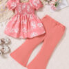 Toddler Girls Clothes Kids Short Sleeve Shirt Top Flare Pants 2 Piece Summer Spring Outfits For Girls Clothing Set