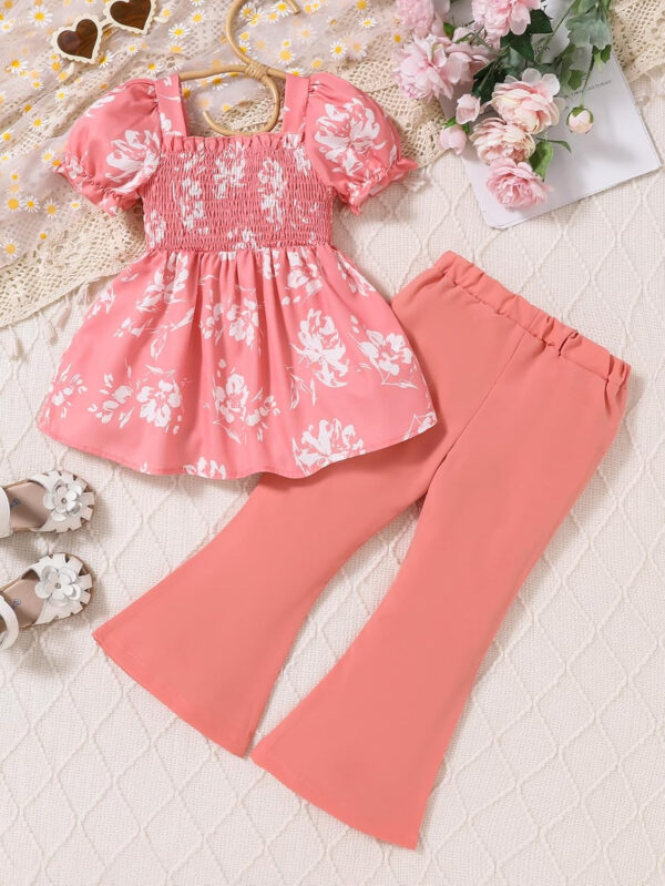 Toddler Girls Clothes Kids Short Sleeve Shirt Top Flare Pants 2 Piece Summer Spring Outfits For Girls Clothing Set