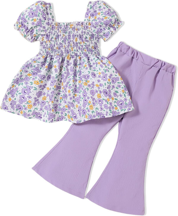 Toddler Girls Clothes Kids Short Sleeve Shirt Top Flare Pants 2 Piece Summer Spring Outfits For Girls Clothing Set