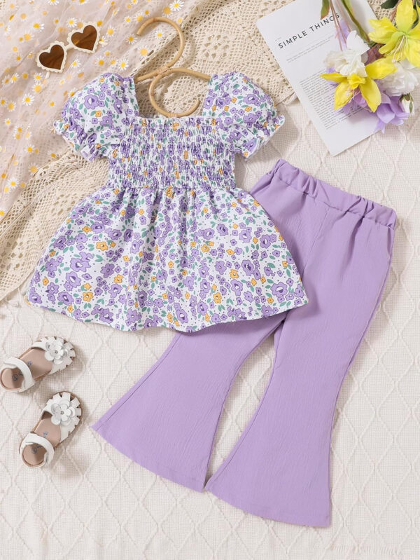 Toddler Girls Clothes Kids Short Sleeve Shirt Top Flare Pants 2 Piece Summer Spring Outfits For Girls Clothing Set