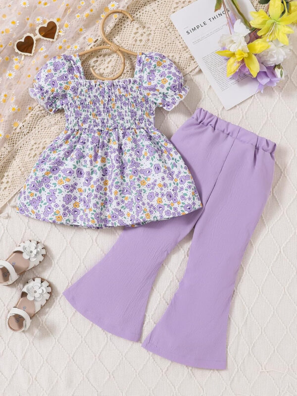 Toddler Girls Clothes Kids Short Sleeve Shirt Top Flare Pants 2 Piece Summer Spring Outfits For Girls Clothing Set
