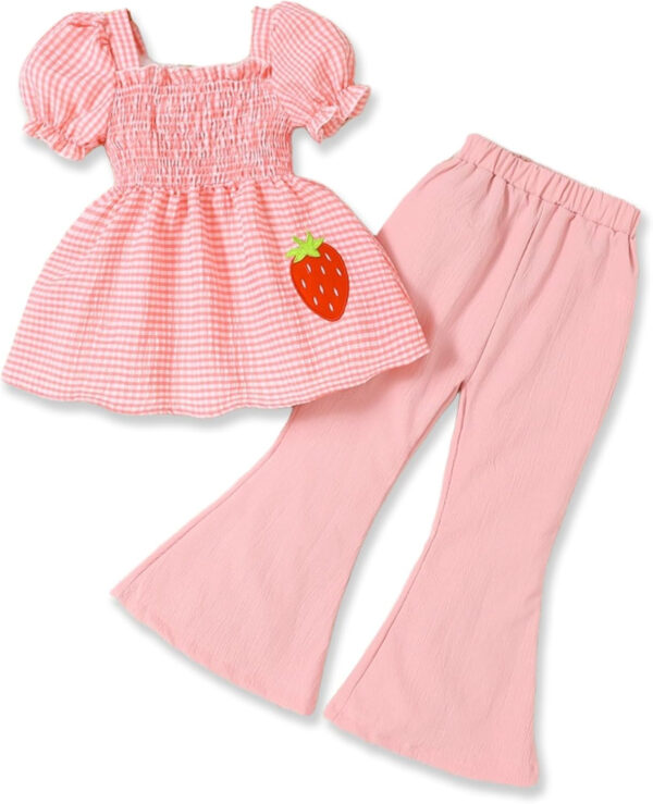 Toddler Girls Clothes Kids Short Sleeve Shirt Top Flare Pants 2 Piece Summer Spring Outfits For Girls Clothing Set