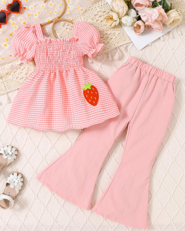 Toddler Girls Clothes Kids Short Sleeve Shirt Top Flare Pants 2 Piece Summer Spring Outfits For Girls Clothing Set