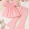 Toddler Girls Clothes Kids Short Sleeve Shirt Top Flare Pants 2 Piece Summer Spring Outfits For Girls Clothing Set