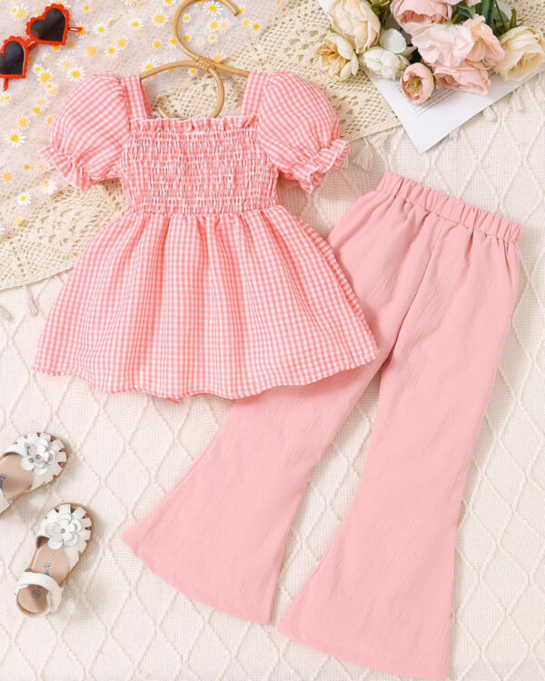 Toddler Girls Clothes Kids Short Sleeve Shirt Top Flare Pants 2 Piece Summer Spring Outfits For Girls Clothing Set