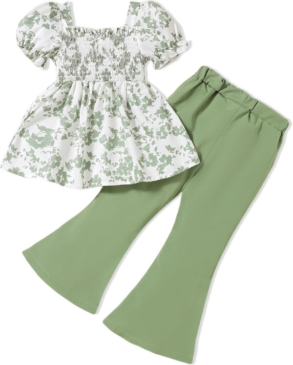 Toddler Girls Clothes Kids Short Sleeve Shirt Top Flare Pants 2 Piece Summer Spring Outfits For Girls Clothing Set