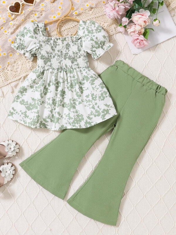 Toddler Girls Clothes Kids Short Sleeve Shirt Top Flare Pants 2 Piece Summer Spring Outfits For Girls Clothing Set