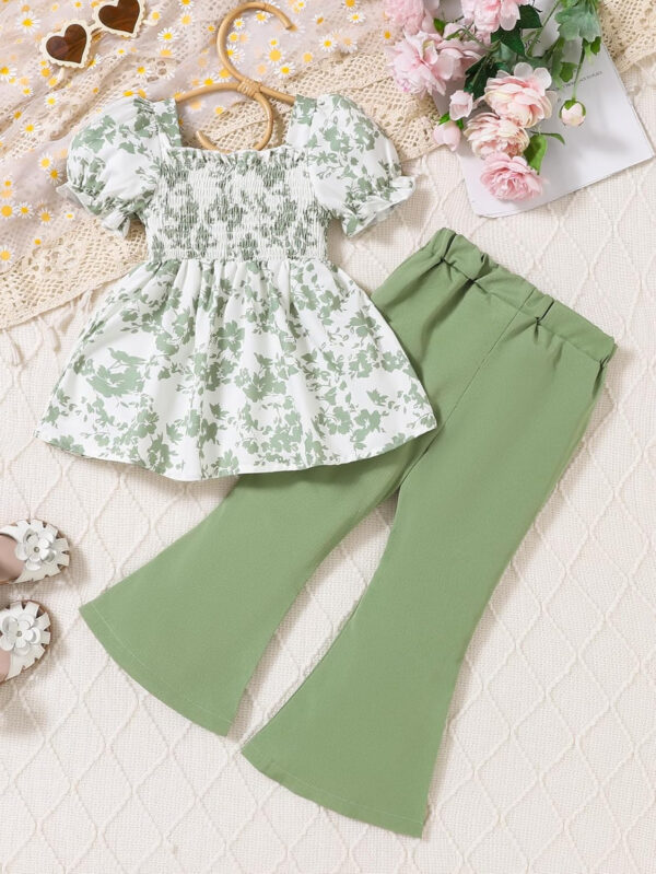 Toddler Girls Clothes Kids Short Sleeve Shirt Top Flare Pants 2 Piece Summer Spring Outfits For Girls Clothing Set