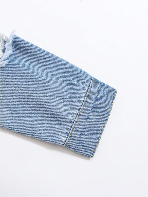 Girl's 2 Piece Denim Clothing Sets Ripped Raw Hem Denim Jacket with Mini Skirts