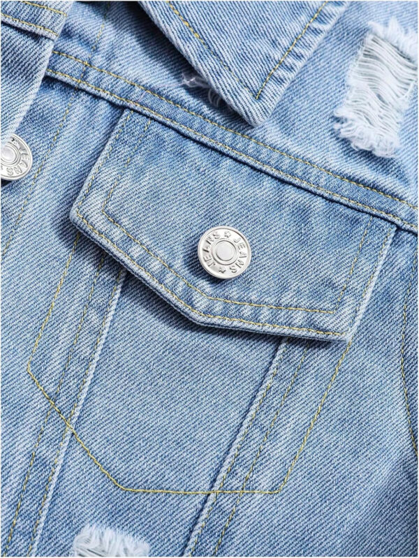 Girl's 2 Piece Denim Clothing Sets Ripped Raw Hem Denim Jacket with Mini Skirts