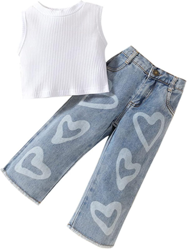 MA&BABY Toddler Girl Outfit 2T 3T 4T 5T 6T Ribbed Kids Girl Denim Summer 2-piece Outfits Tops Jeans Pants