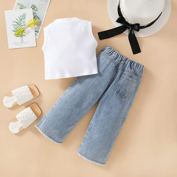 MA&BABY Toddler Girl Outfit 2T 3T 4T 5T 6T Ribbed Kids Girl Denim Summer 2-piece Outfits Tops Jeans Pants