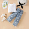 MA&BABY Toddler Girl Outfit 2T 3T 4T 5T 6T Ribbed Kids Girl Denim Summer 2-piece Outfits Tops Jeans Pants