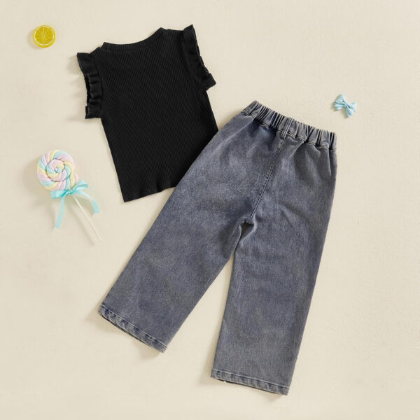 MA&BABY Toddler Girl Outfit 2T 3T 4T 5T 6T Ribbed Kids Girl Denim Summer 2-piece Outfits Tops Jeans Pants