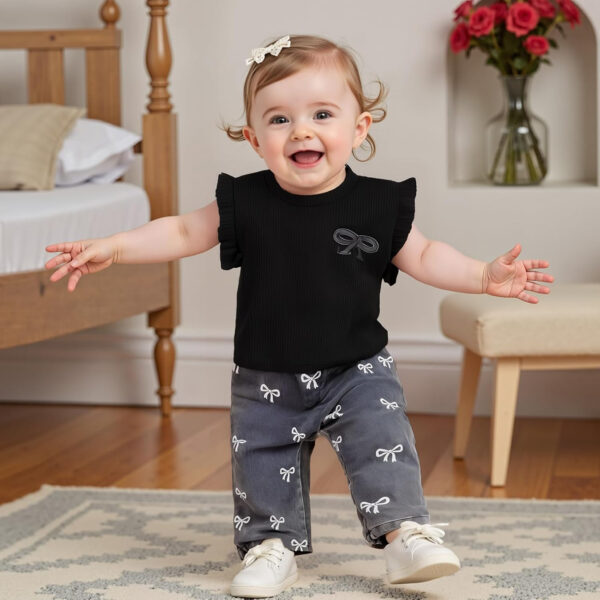 MA&BABY Toddler Girl Outfit 2T 3T 4T 5T 6T Ribbed Kids Girl Denim Summer 2-piece Outfits Tops Jeans Pants