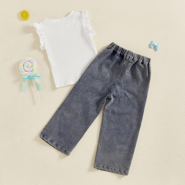 MA&BABY Toddler Girl Outfit 2T 3T 4T 5T 6T Ribbed Kids Girl Denim Summer 2-piece Outfits Tops Jeans Pants