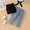 MA&BABY Toddler Girl Outfit 2T 3T 4T 5T 6T Ribbed Kids Girl Denim Summer 2-piece Outfits Tops Jeans Pants