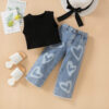 MA&BABY Toddler Girl Outfit 2T 3T 4T 5T 6T Ribbed Kids Girl Denim Summer 2-piece Outfits Tops Jeans Pants