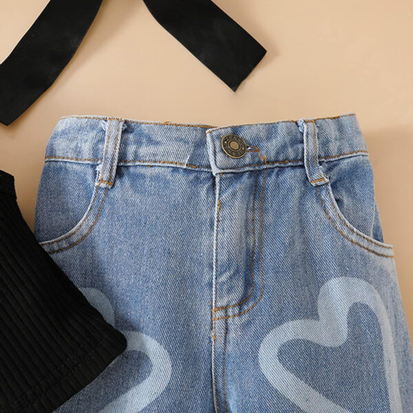 MA&BABY Toddler Girl Outfit 2T 3T 4T 5T 6T Ribbed Kids Girl Denim Summer 2-piece Outfits Tops Jeans Pants