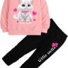 Toddler Girl Spring Fall Clothes - Cute Cartoon Sweatshirt & Alphabet Print Leggings - Sweet Girls Fashion Set
