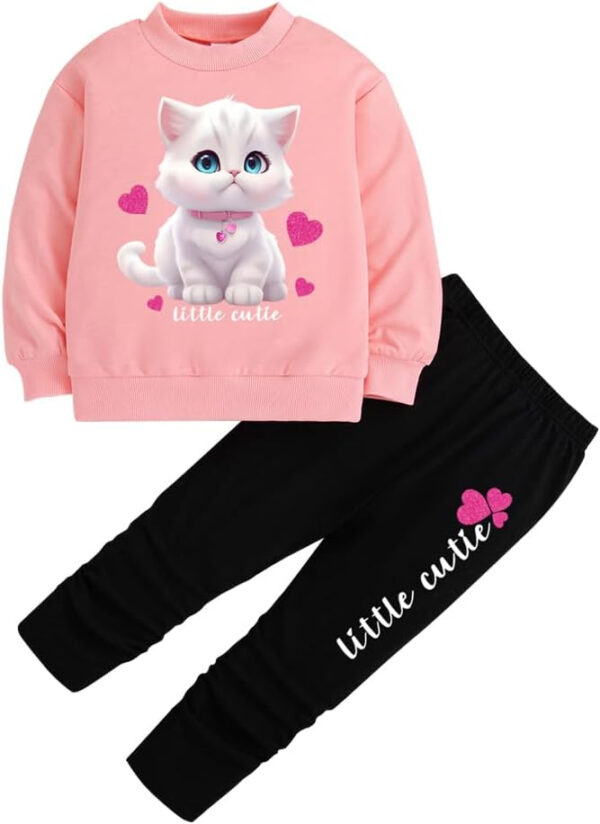 Toddler Girl Spring Fall Clothes - Cute Cartoon Sweatshirt & Alphabet Print Leggings - Sweet Girls Fashion Set
