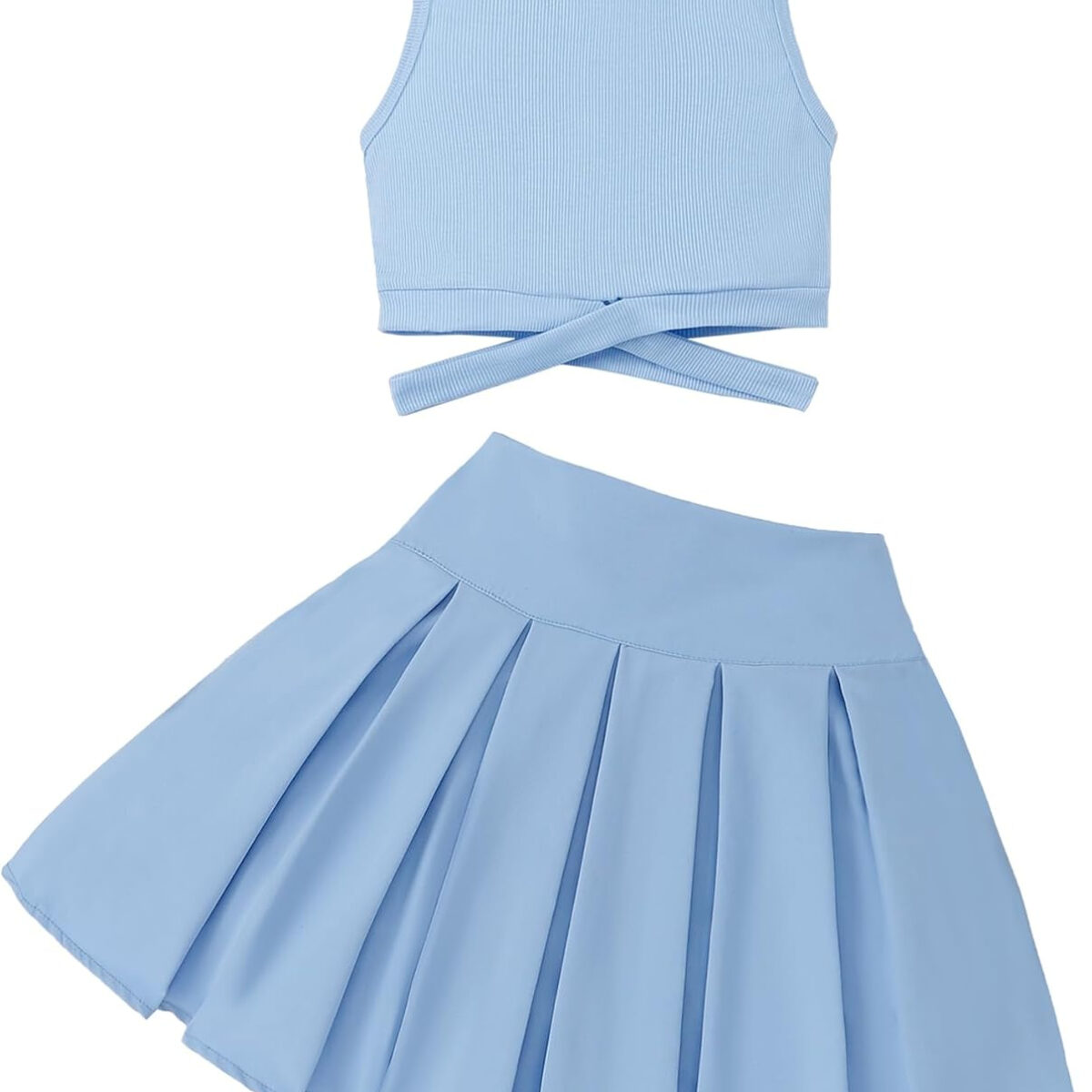 Cute Clothes for Girls Crisscross Crop Tank Top Pleated Skirt Tween Girl Trendy Summer Outfit Kid Clothing Set 7-14