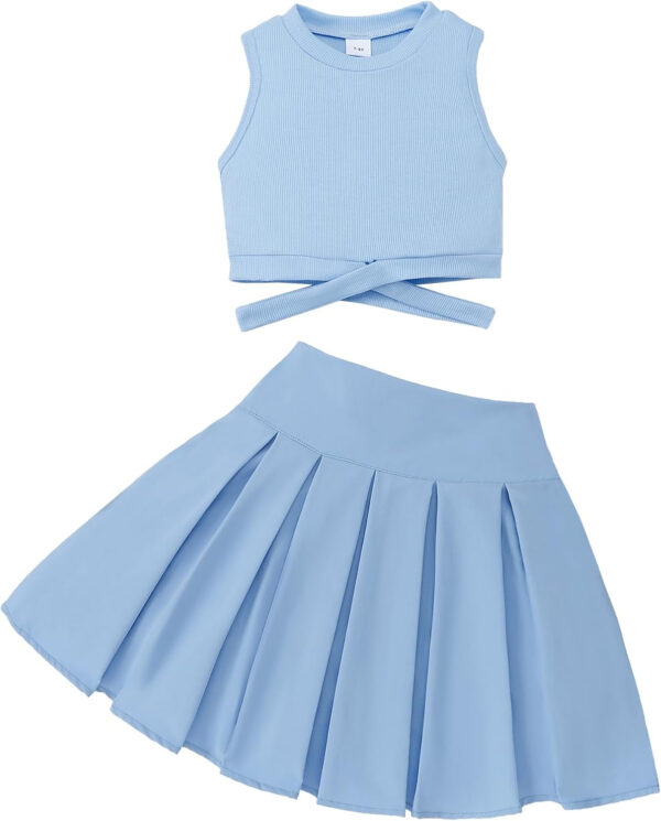 688c483beb8c6a6342e9739d88f80ff48421cb1ae8dffaa3dbb5f.jpg Cute Clothes for Girls Crisscross Crop Tank Top Pleated Skirt Tween Girl Trendy Summer Outfit Kid Clothing Set 7-14