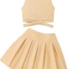 688c484185ce5afc3ebec844a3b08d2f90e5f54090cca06d7e635.jpg Cute Clothes for Girls Crisscross Crop Tank Top Pleated Skirt Tween Girl Trendy Summer Outfit Kid Clothing Set 7-14