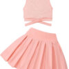 688c484a3ad3dd43243892ac05b46db1f507a78b08f05b2a3ef95.jpg Cute Clothes for Girls Crisscross Crop Tank Top Pleated Skirt Tween Girl Trendy Summer Outfit Kid Clothing Set 7-14