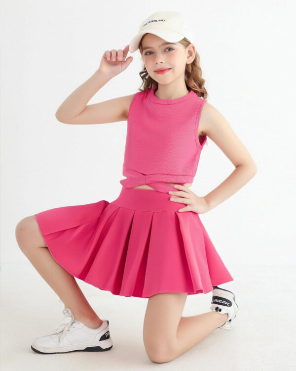 688c4852ce6674e61c733e27c980d1bbf0a5510cb952f06256deb.jpg Cute Clothes for Girls Crisscross Crop Tank Top Pleated Skirt Tween Girl Trendy Summer Outfit Kid Clothing Set 7-14