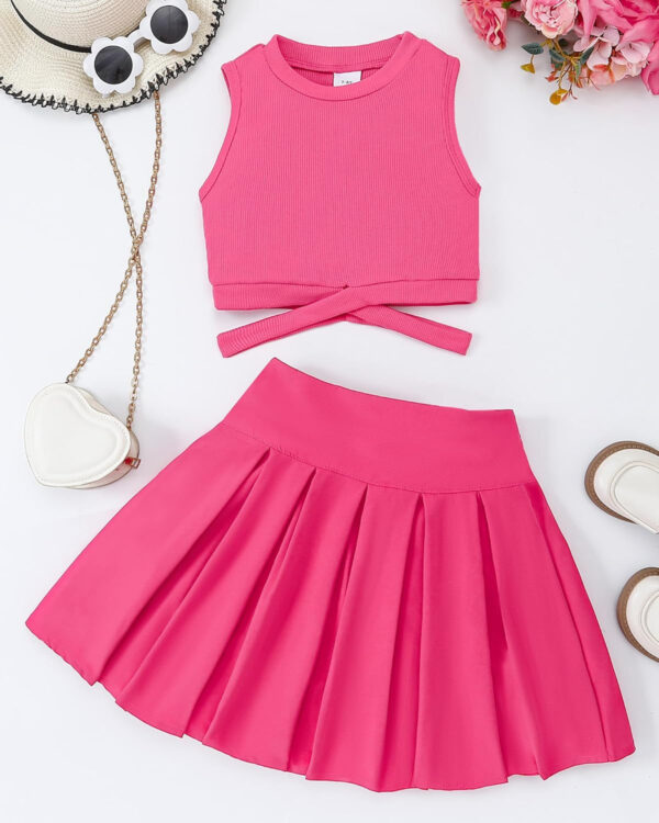 688c4853ec6ef13cecabc5182313dcefedc1179d8c349d1a74859.jpg Cute Clothes for Girls Crisscross Crop Tank Top Pleated Skirt Tween Girl Trendy Summer Outfit Kid Clothing Set 7-14