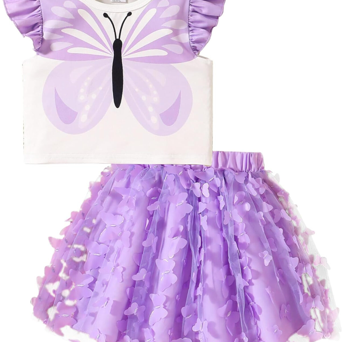 Girls' Clothing Sets Summer 2-Piece Set with Bow Detail Top and Purple Skirt for Kids 4-8 Years