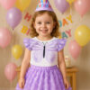 Girls' Clothing Sets Summer 2-Piece Set with Bow Detail Top and Purple Skirt for Kids 4-8 Years