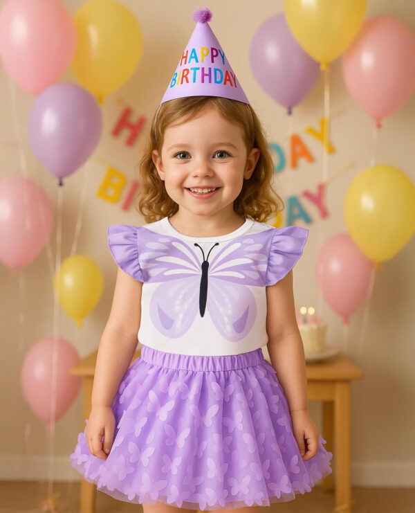 Girls' Clothing Sets Summer 2-Piece Set with Bow Detail Top and Purple Skirt for Kids 4-8 Years