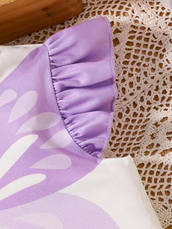 Girls' Clothing Sets Summer 2-Piece Set with Bow Detail Top and Purple Skirt for Kids 4-8 Years