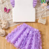 Girls' Clothing Sets Summer 2-Piece Set with Bow Detail Top and Purple Skirt for Kids 4-8 Years