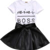Toddler Girls Fashion Clothes Set Sassy Beauty Mini Boss Short Sleeve Tops+Mini Button Skirts Dress Summer Outfit