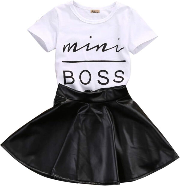 Toddler Girls Fashion Clothes Set Sassy Beauty Mini Boss Short Sleeve Tops+Mini Button Skirts Dress Summer Outfit